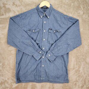 Chaps Ralph Lauren Denim Shirt Men's Button-Down Size M Blue Pockets Long Sleeve